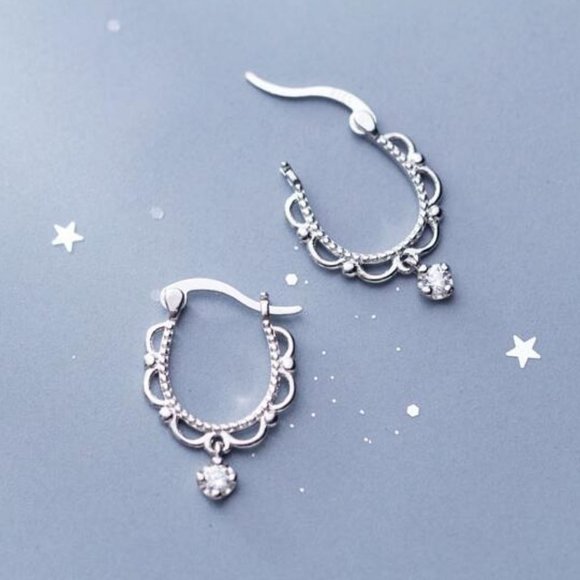 NEW 925 Sterling Silver Lace Diamond Huggie Hoops - Picture 1 of 11